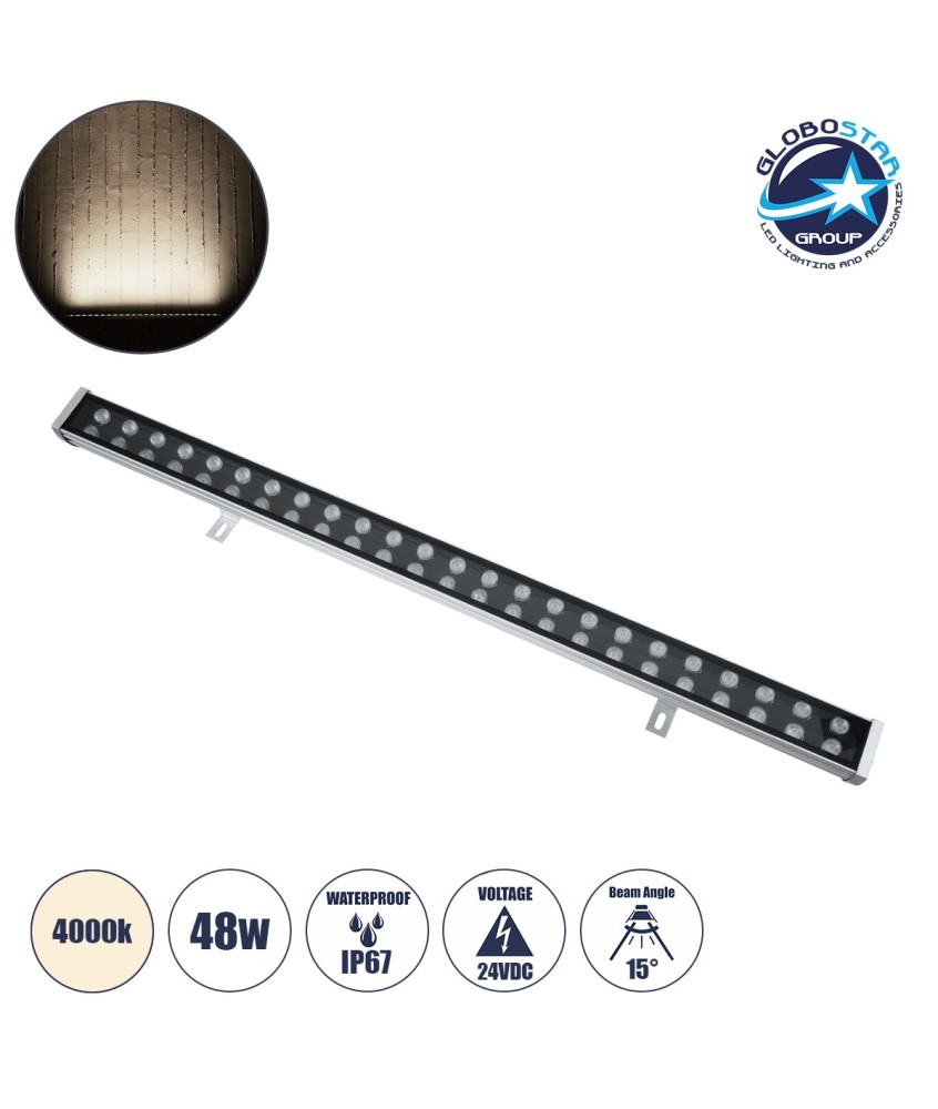 GloboStar® WASHER-NASIA 90159 Μπάρα Φωτισμού Wall Washer LED 48W 4560lm 15° DC 24V Αδιάβροχο IP67 Μ100 x Π6.5 x Υ6.6cm Φυσικό Λευκό 4000K - Γκρι Ανθρακί - 3 Χρόνια Εγγύηση